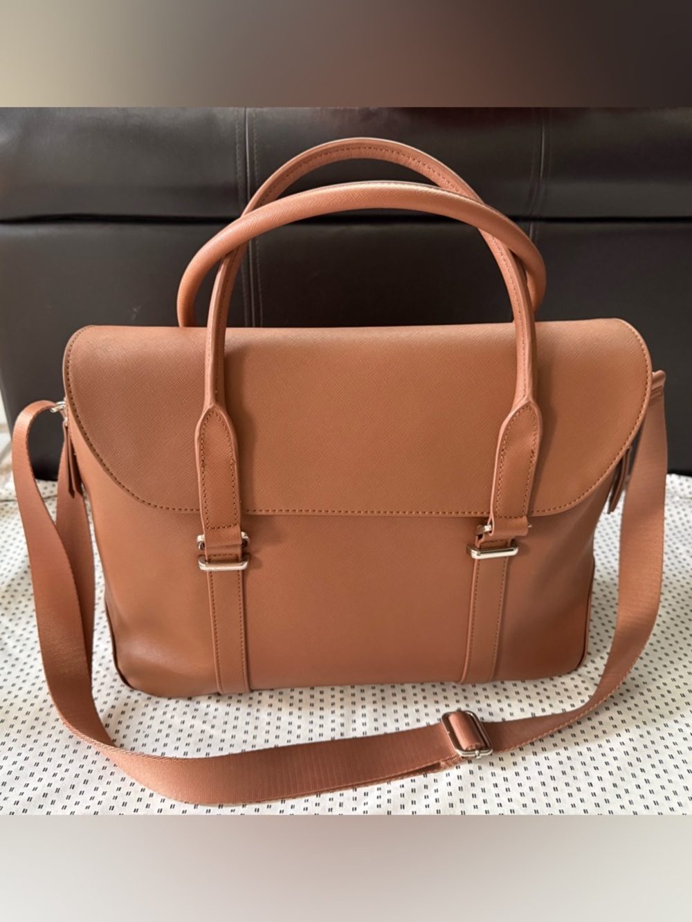 Samsonite Cognac Brown Laptop Satchel with Silver Hardware
